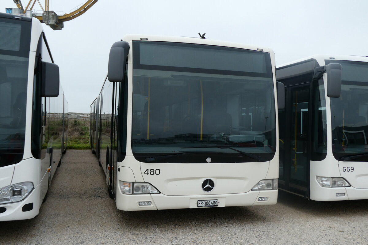 (281'965) - Intertours, Domdidier - Nr. 480/FR 300'480 - Mercedes (ex Nr. 210; ex STI Thun Nr. 134) am 1. November 2025 in Domdidier, Garage