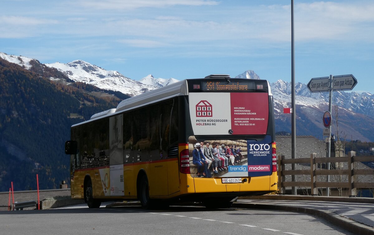 (282'080) - PostAuto Bern - BE 401'263/PID 5417 - Mercedes (ex BE 610'544; ex BE 538'988; ex BE 637'781) am 6. November 2025 in Anz�re, T�l�cabine