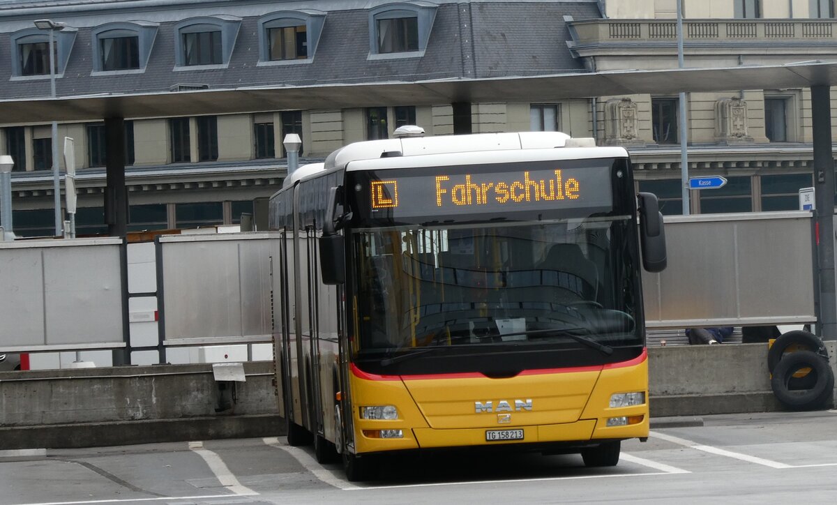 (282'756) - PostAuto Ostschweiz - TG 158'213/PID 4818 - MAN (ex PostAuto Graub�nden; ex PostAuto Ostschweiz SZ 68'458; ex PostAuto Ostschweiz SZ 44'040; ex Kistler, Reichenburg) am 4. Dezember 2025 in Bern, Postautostation