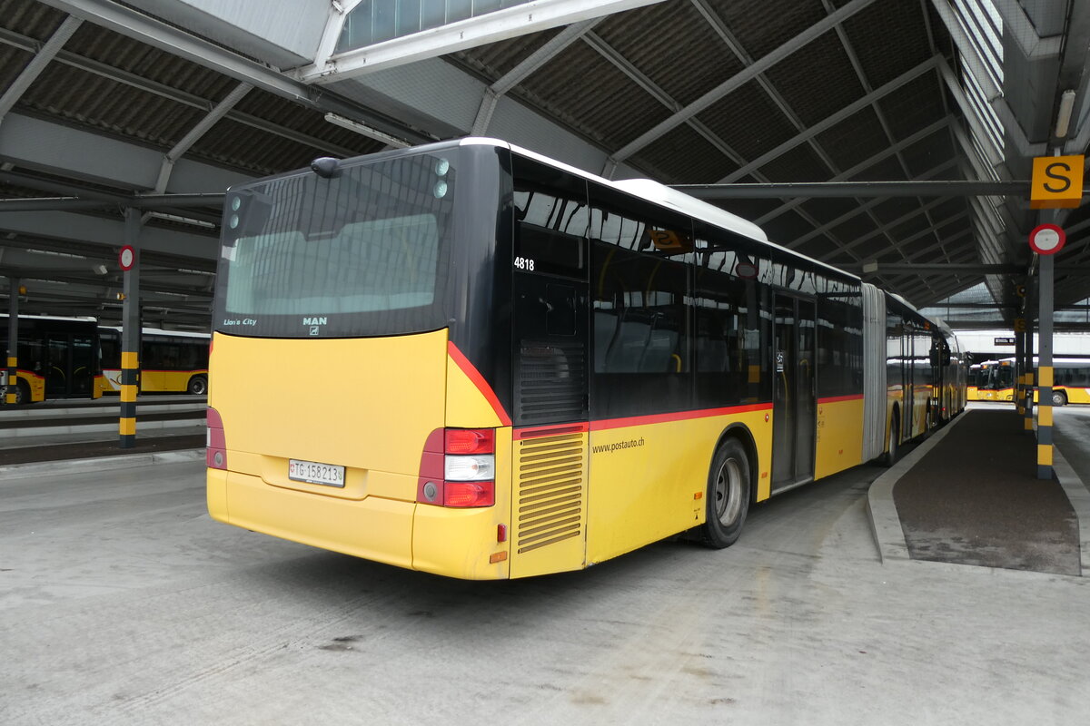 (282'879) - PostAuto Ostschweiz - TG 158'213/PID 4818 - MAN (ex PostAuto Graub�nden; ex PostAuto Ostschweiz SZ 66'458; ex PostAuto Ostschweiz SZ 44'040; ex Kistler, Reichenburg) am 6. Dezember 2025 in Bern, Postautostation