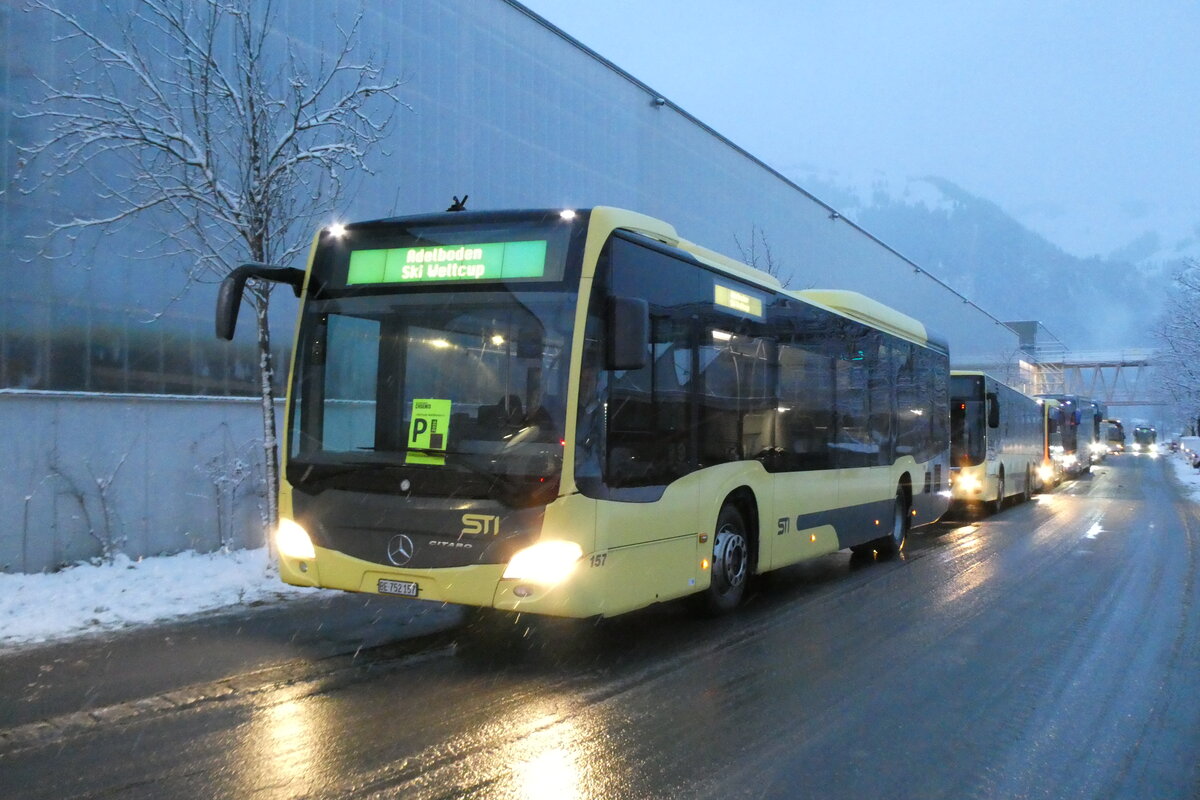 (283'784) - STI Thun - Nr. 157/BE 752'157 - Mercedes am 10. Januar 2026 beim Bahnhof Frutigen