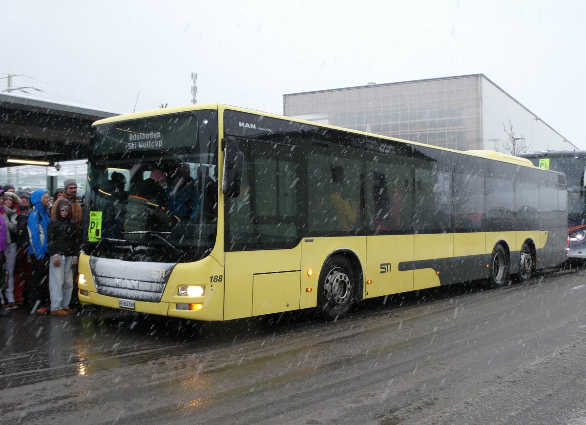 (283'829) - STI Thun - Nr. 188/BE 804'188 . MAN am 10. Januar 2026 beim Bahnhof Frutigen