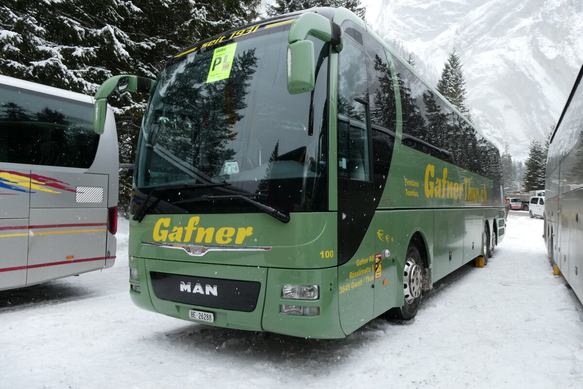 (283'945) - Gafner, Gwatt - Nr. 100/BE 26'288 - MAN (ex PostAuto Bern PID 10'654) am 10. Januar 2026 in Adelboden, Unter dem Birg