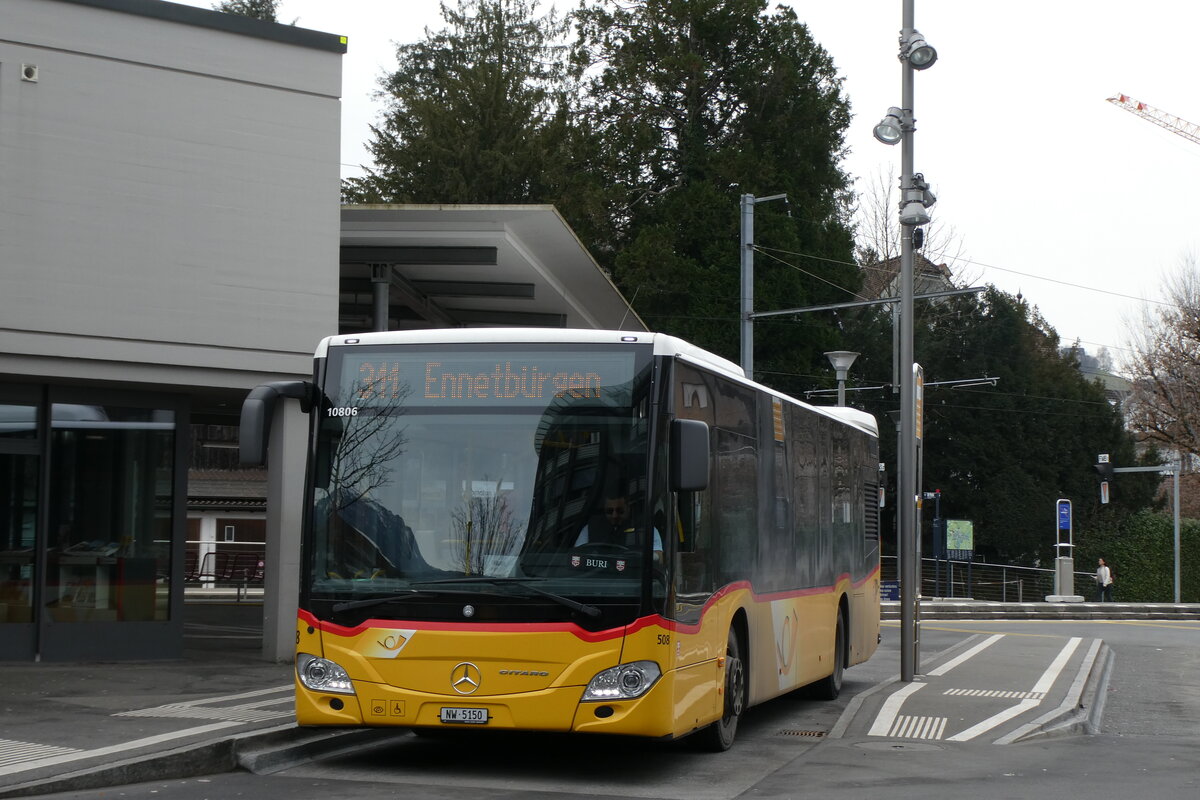 (284'596) - PostAuto Zentralschweiz - Nr. 508/NW 5150/PID 10'806 - Mercedes (ex Nr. 58; ex Nr. 14; ex Thepra, Stans Nr. 14) am 3. Februar 2026 beim Bahnhof Stans