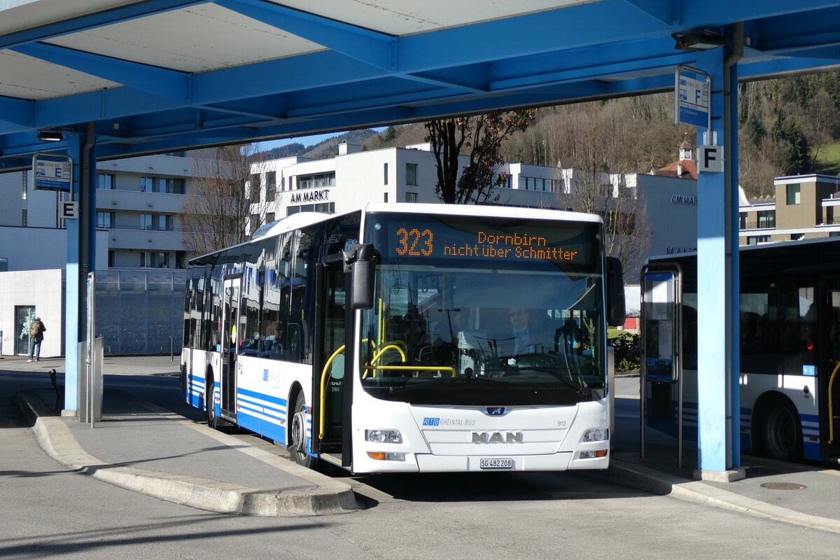 (285'077) - RTB Altst�tten - Nr. 912/SG 482'208 - MAN (ex StadtBUS, Frauenfeld Nr. 912; ex RRTB Altst�tten Nr. 912; ex PostBus/A BD 15'356) am 26. Februar 2026 beim Bahnhof Heerbrugg