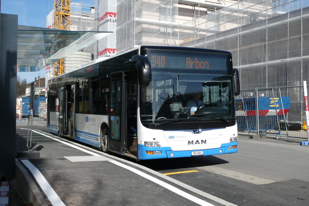 (285'090) - BOTG Amriswil - Nr. 413/TG 691 - MAN am 26. Februar 2026 beim Bahnhof Romanshorn