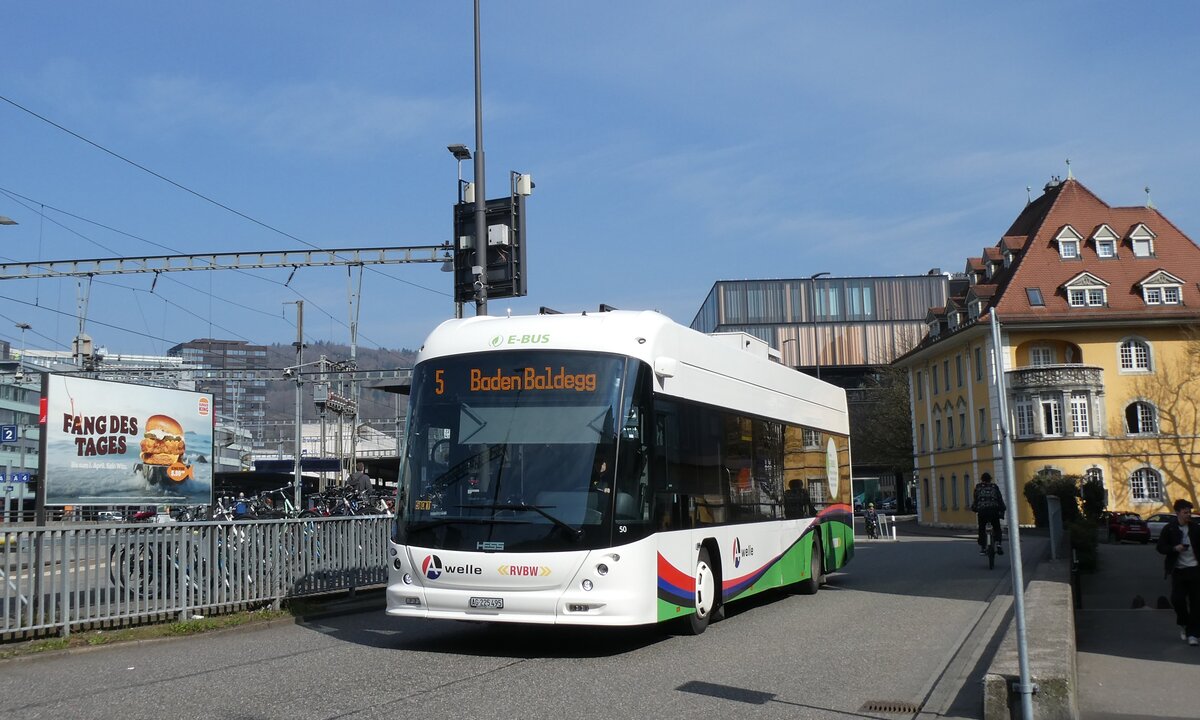 (285'511) - RVBW Wettingen - Nr. 50/AG 225'495 - eHess am 19. M�rz 2026 beim Bahnhof Baden