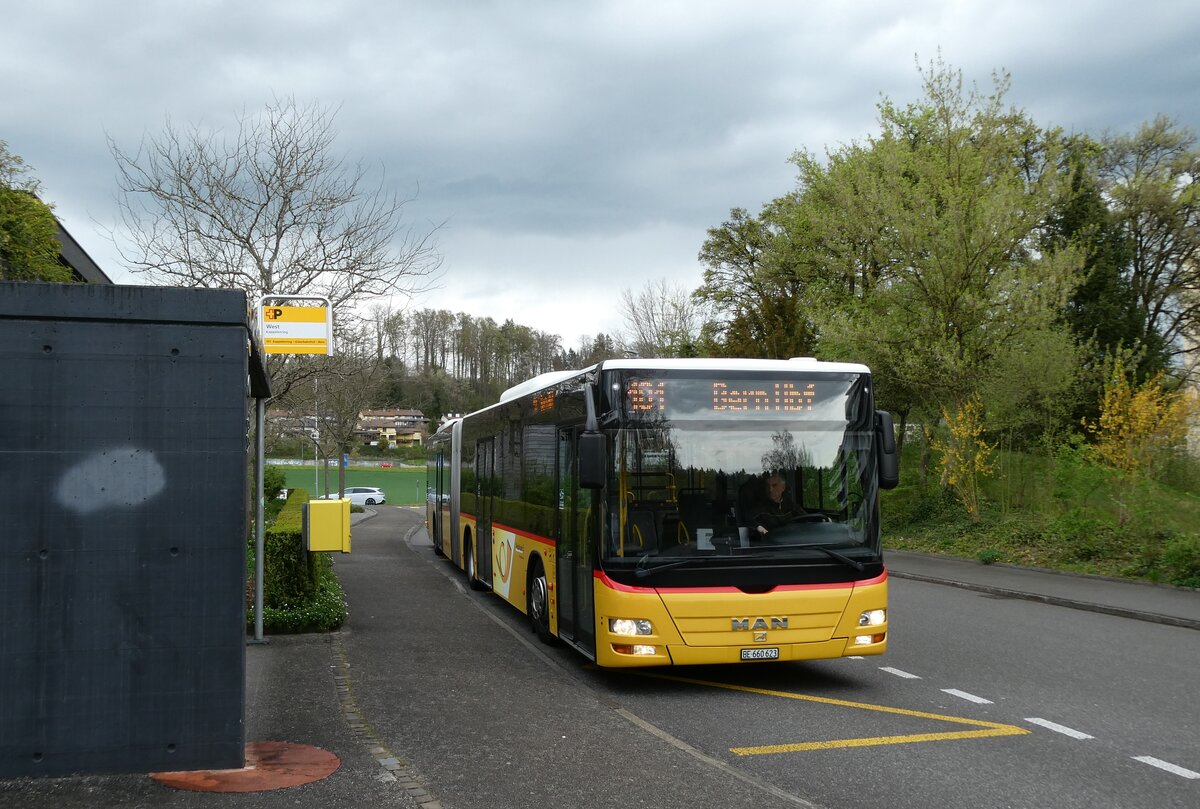 (286'056) - PostAuto Bern - BE 660'623/PID 4818 - MAN (ex PostAuto Ostschweiz TG 158'213; ex PostAuto Graub�nden; ex PostAuto Ostschweiz SZ 68'458; ex PostAuto Ostschweiz SZ 44'040; ex Kistler, Reichenburg) am 10. April 2026 in Kappelenring, West