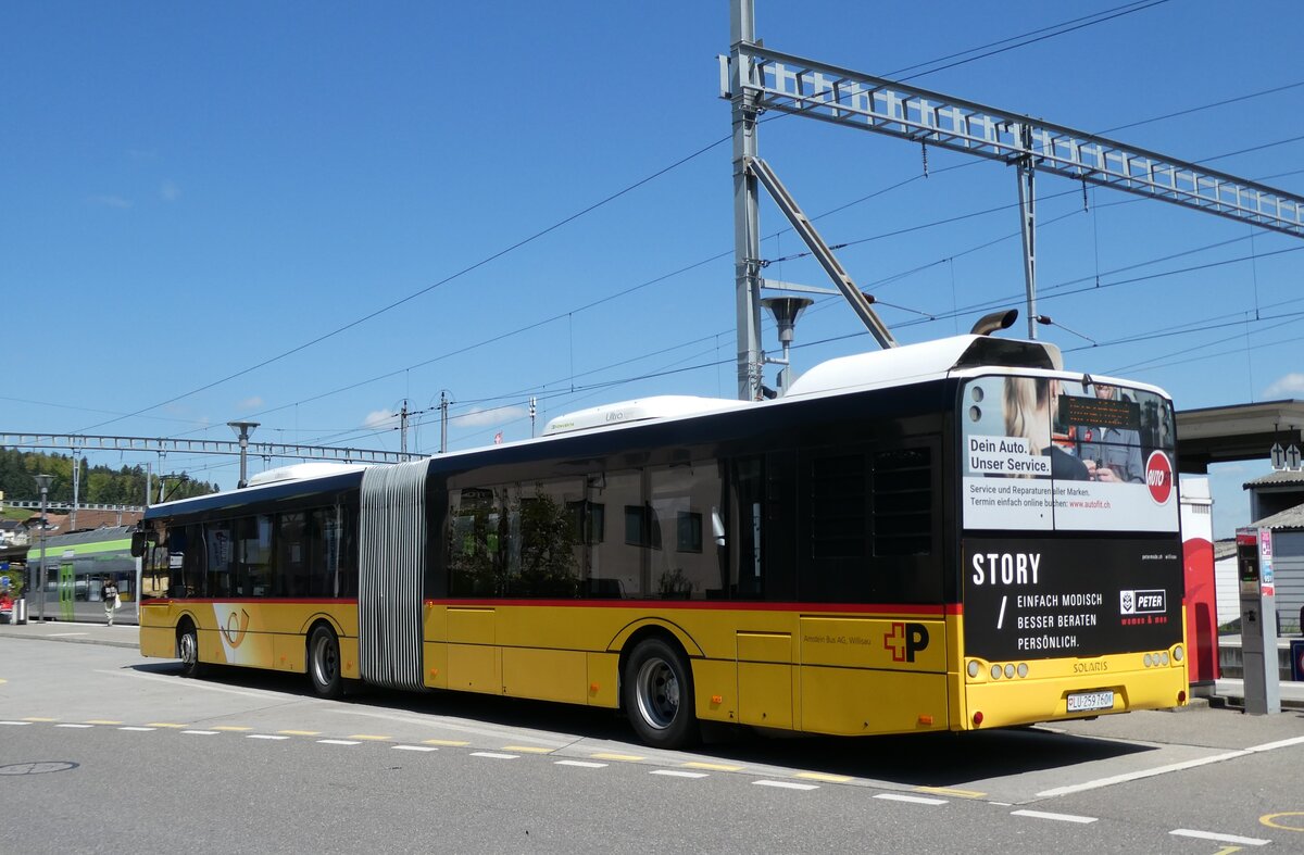 (286'270) - Amstein, Willisau - Nr. SOL 1/LU 259'760/PID 10'285 - Solaris am 21. April 2026 beim Bahnhof Willisau