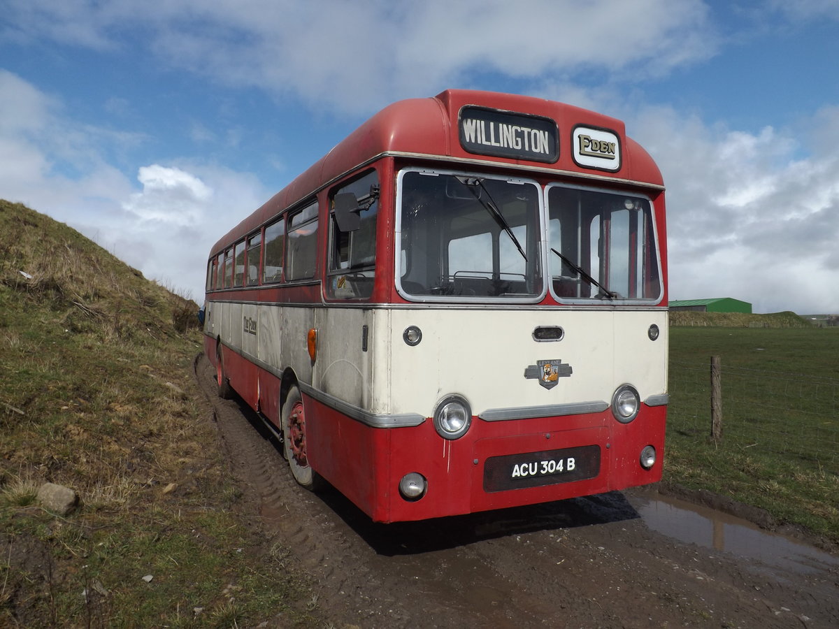 ACU 304B
1964 Leyland Leopard L1
Plaxton Highway B55F
New to Stanhope Motor Services.  Photo taken near Tow Law, County Durham, England, on 16th April 2016.

Currently awaiting further restoration.  One of only two 55 seat Plaxton Highway bodies known to have survived.