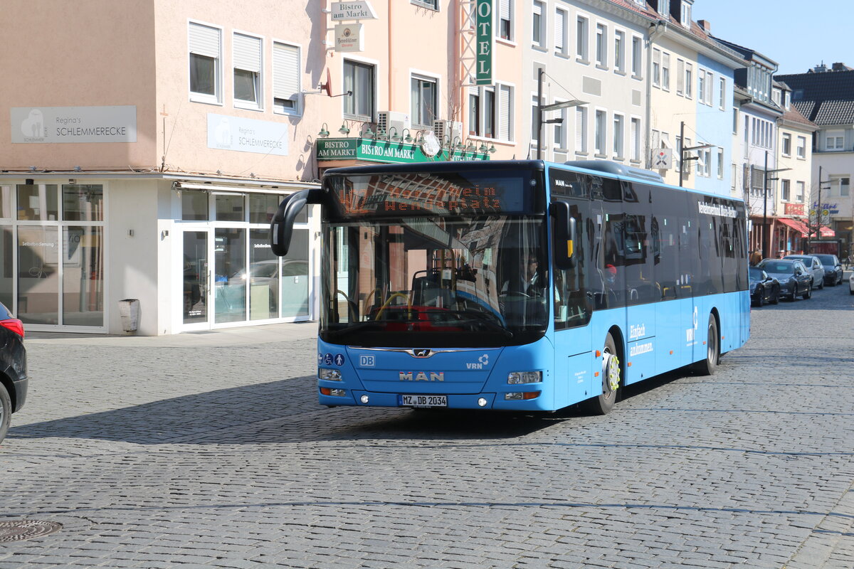 DB Regio Bus Mitte, Mainz - MZ-DB 2034 - MAN Lion's City am 22. M�rz 2022 in Worms (Aufnahme: Martin Beyer)
