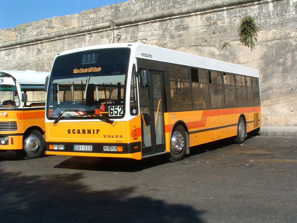 DBY 332 was a Volvo B7RLE, imported in 2004 and fitted with a Scarnif body, built locally, to carry 45 passengers.

Photographed at layover in Valetta 23rd September 2005.