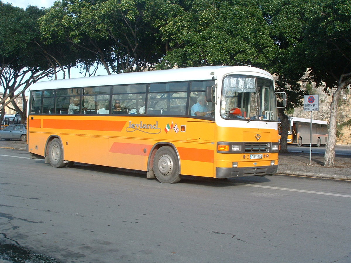 FBY 702
1954 Leyland Hippo
Cassar B45F (2000)
Previously carried Maltese registrations 3249; A-3249; Y-1403; Y-0702.

Rebodied in 2000 by Cassar.  Originally a wagon chassis.  Current Cassar body replaced a Tonnas B36F body.

Photographed on the exit of City Gate Terminus, Valletta, Malta, on 18th November 2008.