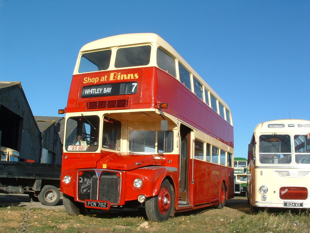 PCN 762
1964 AEC Routemaster
Park Royal H41/31F
New to Northern General Transport, Gateshead, England, registered RCN 699, with fleet number 2099.

After service with Northern, it passed to Stevensons, Derby then onto Stagecoach in Scotland, originally just for spares after a front end accident.  Stagecoach repaired it and returned it to service, where it lost its' original registration.
After withdrawal by Stagecoach, it was bought by the managing director of Go North East, the current name for Northern General Transport and  returned home .  On his untimely passing, it passed into the care of the North East Bus Preservation Trust who, in turn, have loaned it back to Northern.  In order to increase capacity on services around busy times during this pandemic, 2099 has returned to public service, albeit currently planned for one journey morning and afternoon between Chester le Street and Newcastle upon Tyne on service 21.

Photographed at Hetton-le-Hole, County Durham, England on 26th October 2008. 