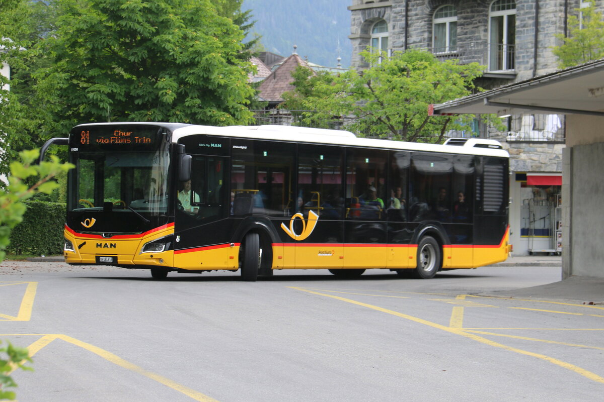 PostAuto Graub�nden - GR 184'613/PID 11'929 - MAN am 8. Juli 2023 in Flims (Aufnahme: Martin Beyer)