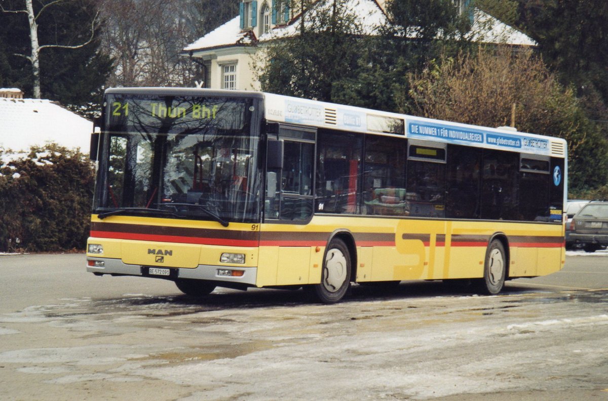 (R 4028) - Aus dem Archiv: STI Thun - Nr. 91/BE 572'091 - MAN am 19. Februar 2005 bei der Schiffl�ndte Thun