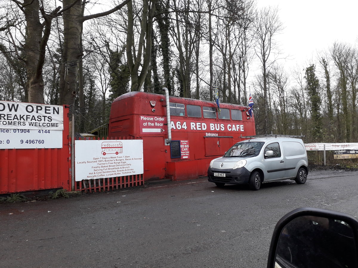 The famous  A64 Red Bus Cafe , situated on the outskirts of Leeds, West Yorkshire, UK, started life with Newcastle Corporation in 1968 as an Alexander H45/30D bodied Leyland Atlantean, registered SVK 607G.  After passing through various operators, it was converted into a static cafe, as seen here.

Photographed on York Road, Leeds, LS14 3AE on Monday 4th January 2021.