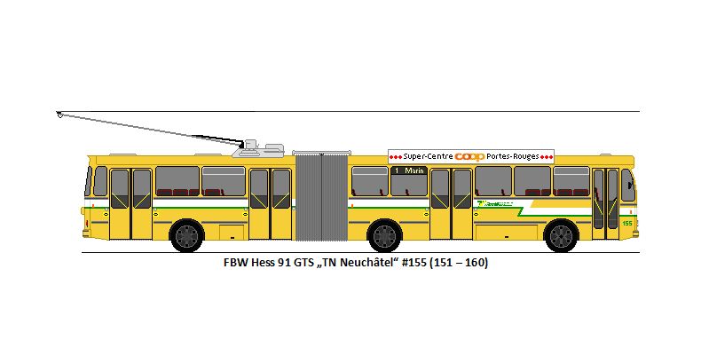 TN Neuch�tel - Nr. 155 - FBW/Hess 91 GTS Gelenktrolleybus (ex Nr. 55)