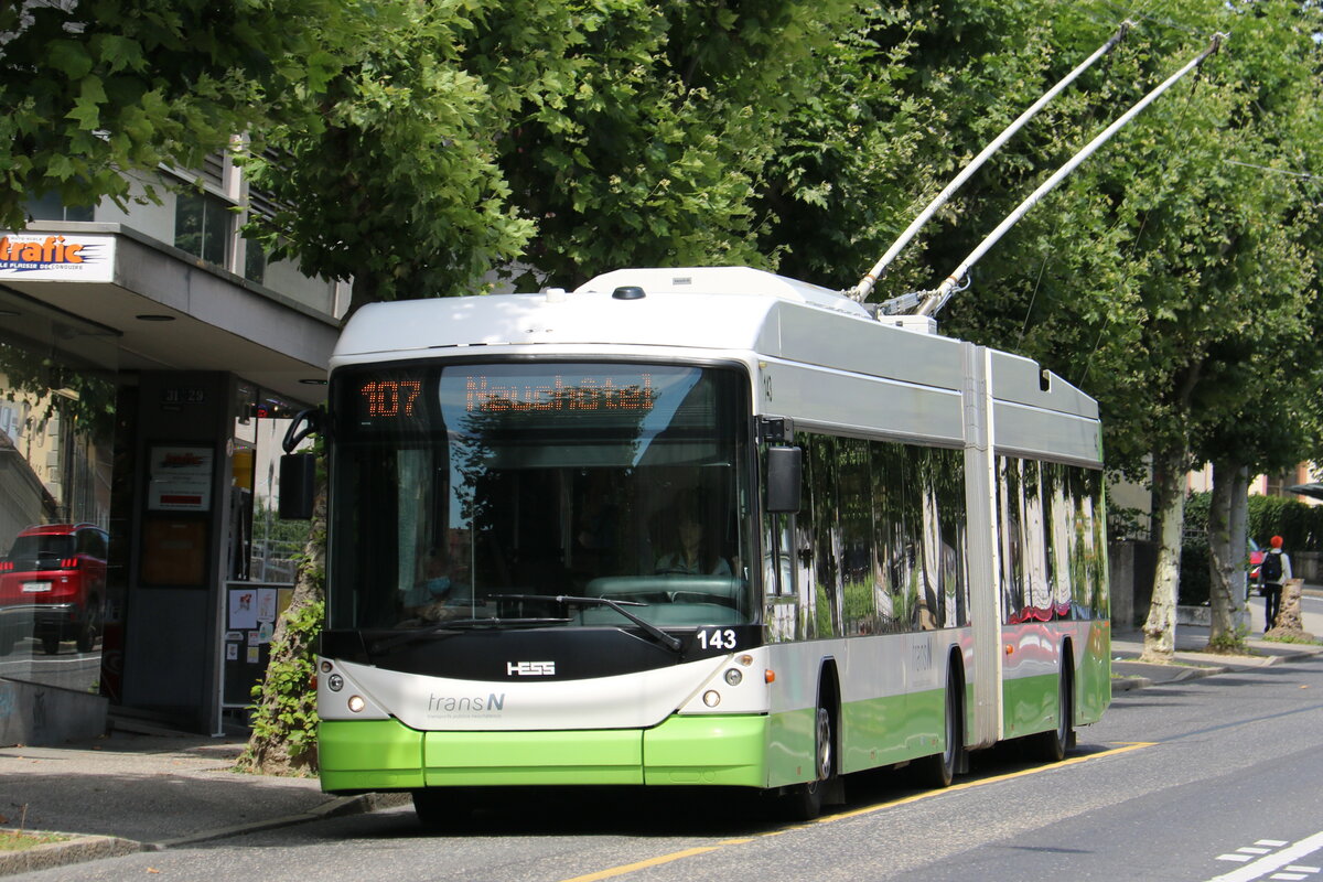 transN, La Chaux-de-Fonds - Nr. 143 - Hess/Hess Gelenktrolleybus (ex TN Neuch�tel Nr. 143) am 6. August 2021 in Neuch�tel (Aufnahme: Martin Beyer)