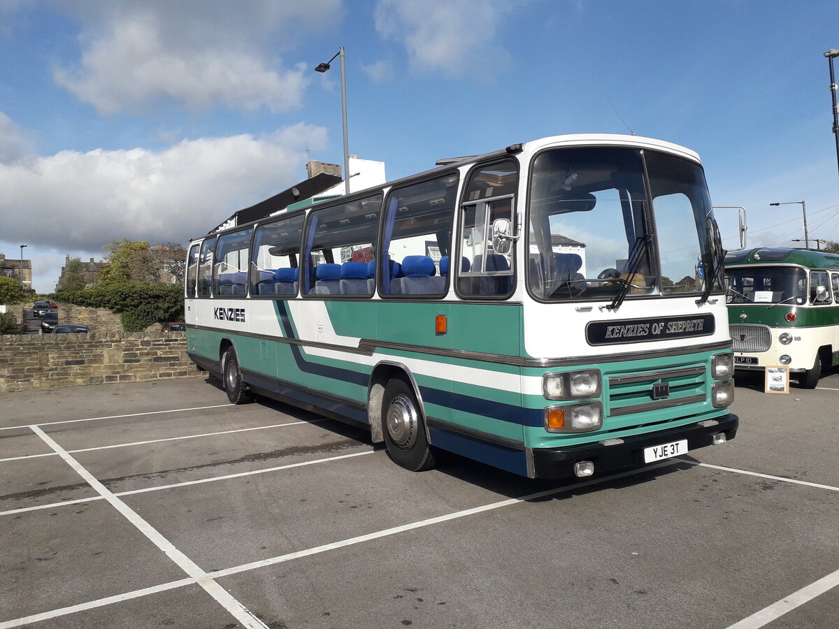 YJE 3T is a 1979 Bedford YMT carrying Plaxton Supreme C53F bodywork, new to Kenzie, Shepreth, Cambridgeshire, UK, and preserved in their livery.

It is seen here in Skipton, North Yorkshire, UK, whilst attending the Aire Valley Transport Group Running Day on 10th October 2021.