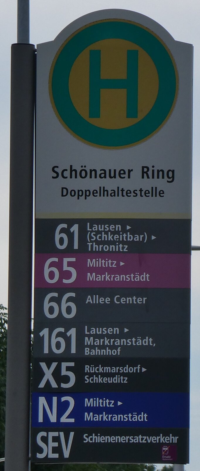 (264'760) - Leipziger Verkehrsbetrieb-Haltestellenschild - Leipzig, Sch�nauer Ring - am 12. Juli 2024