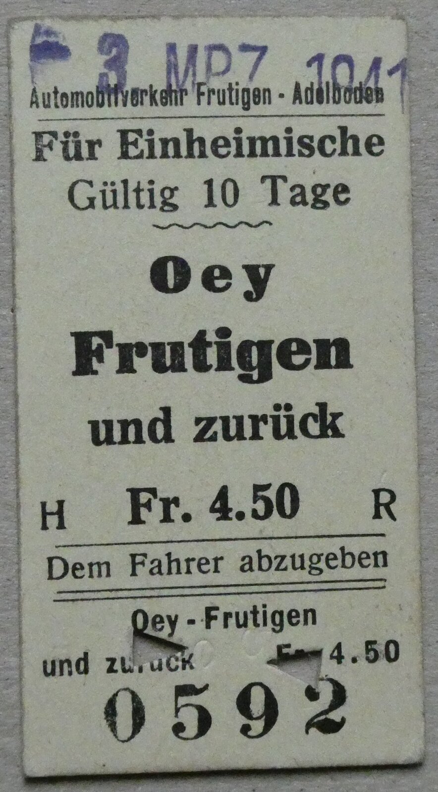 (281'571) - AFA-Einzelbillet vom 3. M�rz 1941 am 17 Oktober 2025 in Thun