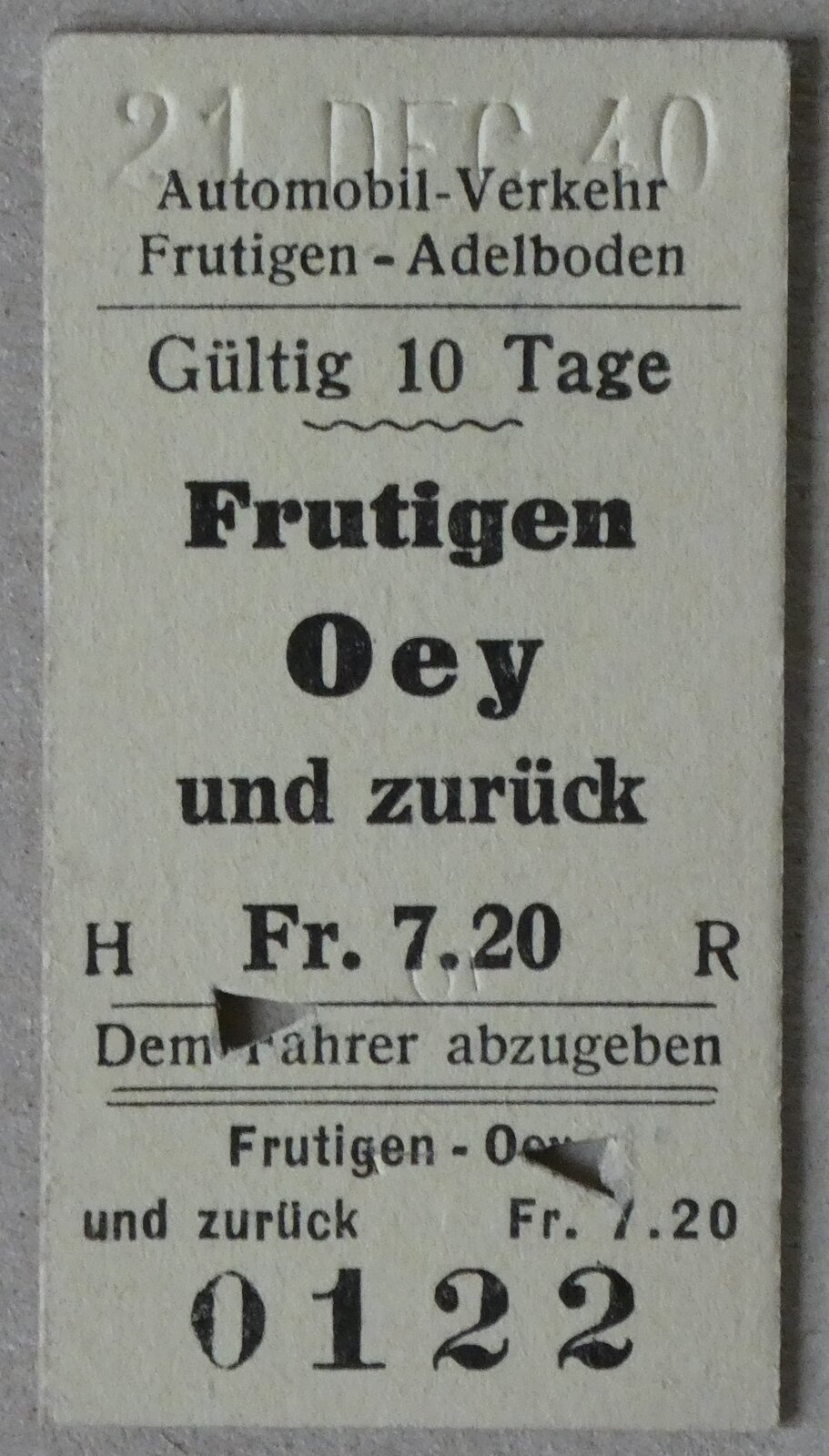 (282'674) - AFA-Einzelbillet vom 21. Dezember 1940 am 30. November 2025 in Thun (Vorderseite)