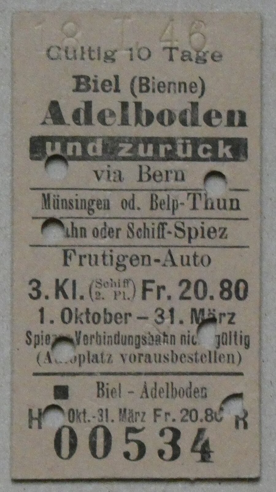 (283'375) - AFA-Einzelbillet vom 18. Januar 1946 am 21. Dezember 2025 in Thun