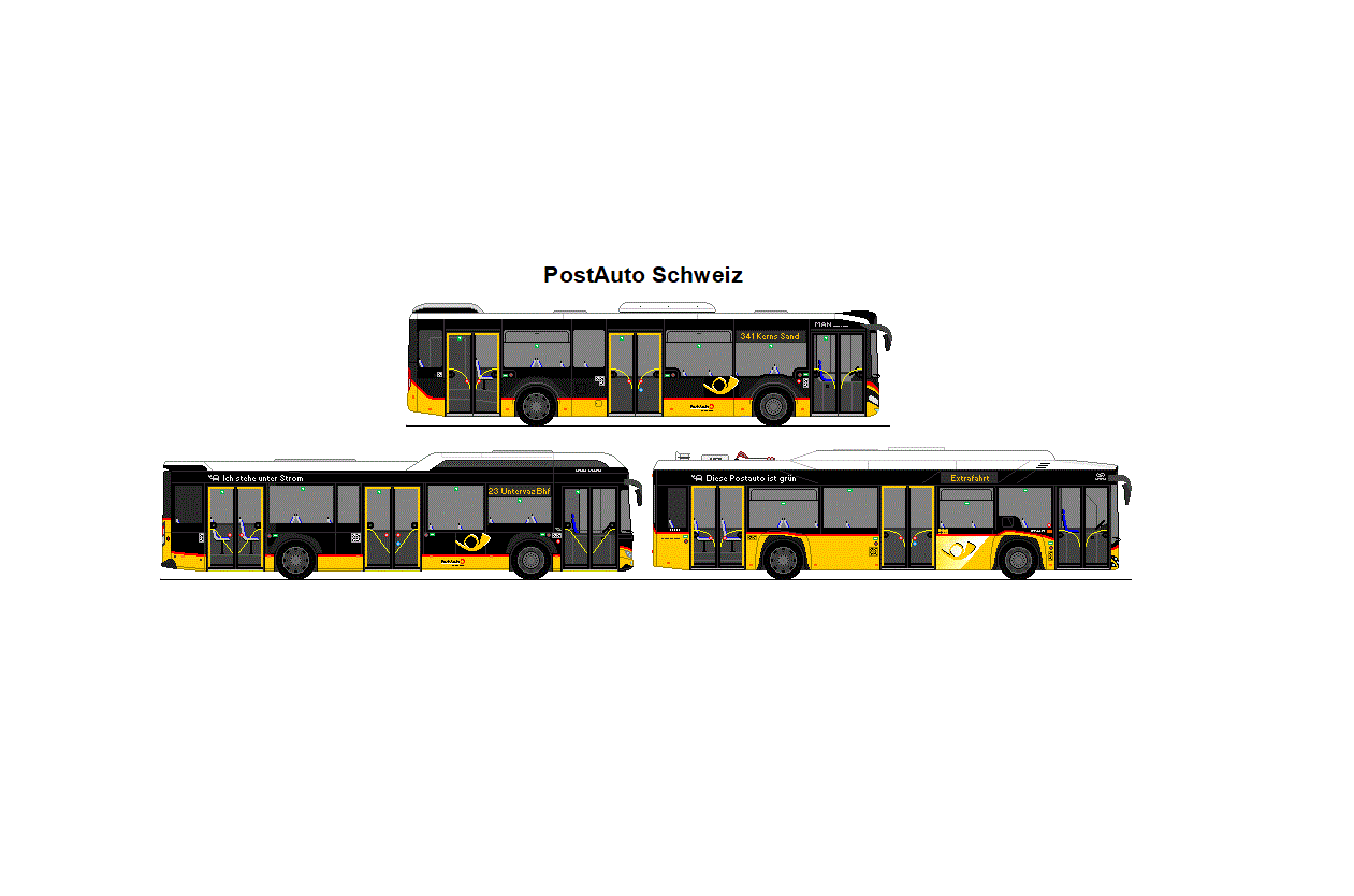 PostAuto Zentralschweiz - MAN Lion's City 12C + D�nser, Trimmis - Scania Citywide LF 12 BEV + SB Trans, Sursee Solaris Urbino 12 electric