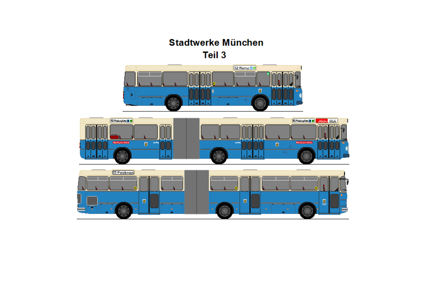 SWM M�nchen - MAN 750 HO M11A Metrobus + MAN 890 UG-M 16A + Setra SG 180 S