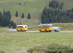 (268'130) - Schmid, Th�rishaus - Nr. 3/BE 26'760 - Saurer/Gangloff (ex Geiger, Adelboden Nr. 3) + Nr. 9/BE 26'105 - Saurer/R&J (ex Geiger, Adelboden Nr. 9) am 12. Oktober 2024 bei der Bundalp