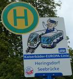 (254'457) - UBB-Haltestellenschild - Heringsdorf, Seebr�cke - am 31. August 2023
