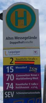 (264'725) - Leipziger Verkehrsbetriebe-Haltestellenschild - Leipzig, Altes Messegel�nde - am 11.