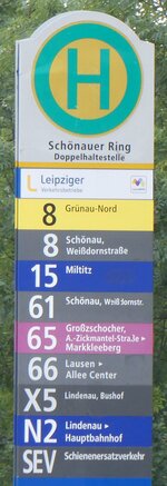(264'765) - Leipziger Verkehrsbetriebe-Haltestellenschild - Leipzig, Sch�nauer Ring - am 12.