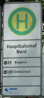 (251'089) - MVG-Haltestellenschild - M�nchen, Hauptbahnhof Nord - am 5.