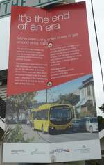 (191'703) - Plakat von It's the end of an era (Das Ende der Trolleybus-Aera von Wellington und Neuseeland) am 27. April 2018 in Island Bay