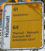 (170'103) - BLT-Haltestellenschild - Oberwil, H�slimatt - am 16.