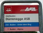 (127'963) - AFA-Haltestellenschild - Adelboden, D�rrenegge ASB - am 11.