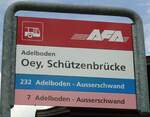 (127'965) - AFA-Haltestellenschild - Adelboden, Oey, Sch�tzenbr�cke - am 25.