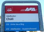 (132'106) - AFA-Haltestellenschild - Adelboden, Ch�li - am 8.