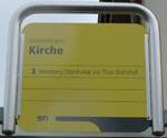 (163'477) - STI-Haltestellenschild - Amsoldingen, Kirche - am 15. August 2015