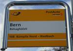 (131'314) - PostAuto-Haltestellenschild - Bern, Rehagh�lzli - am 7.