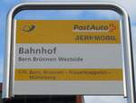 (199'912) - PostAuto/BERNMOBIL-GHaltestellenschild - Bern Br�nnen Westside, Bahnhof - am 10.