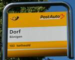 (251'909) - PostAuto-Haltestellenschild - B�nigen, Dorf - am 24.