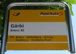 (151'355) - PostAuto-Haltestellenschild - Brienz BE, G�rbi - am 8.