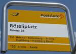 (151'383) - PostAuto-Haltestellenschild - Brienz BE, R�ssliplatz - am 8.