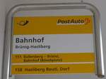 (224'100) - PostAuto-Haltestellenschild - Br�nig-Hasliberg, Bahnhof - am 13.