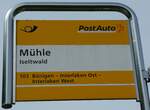 (250'247) - PostAuto-Haltestellenschild - Iseltwald, M�hle - am 19.