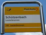 (194'422) - PostAuto-Haltestellenschild - Lauterbrunnen, Sch�tzenbach - am 25.