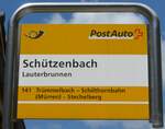 (194'423) - PostAuto-Haltestellenschild - Lauterbrunnen, Sch�tzenbach - am 25.